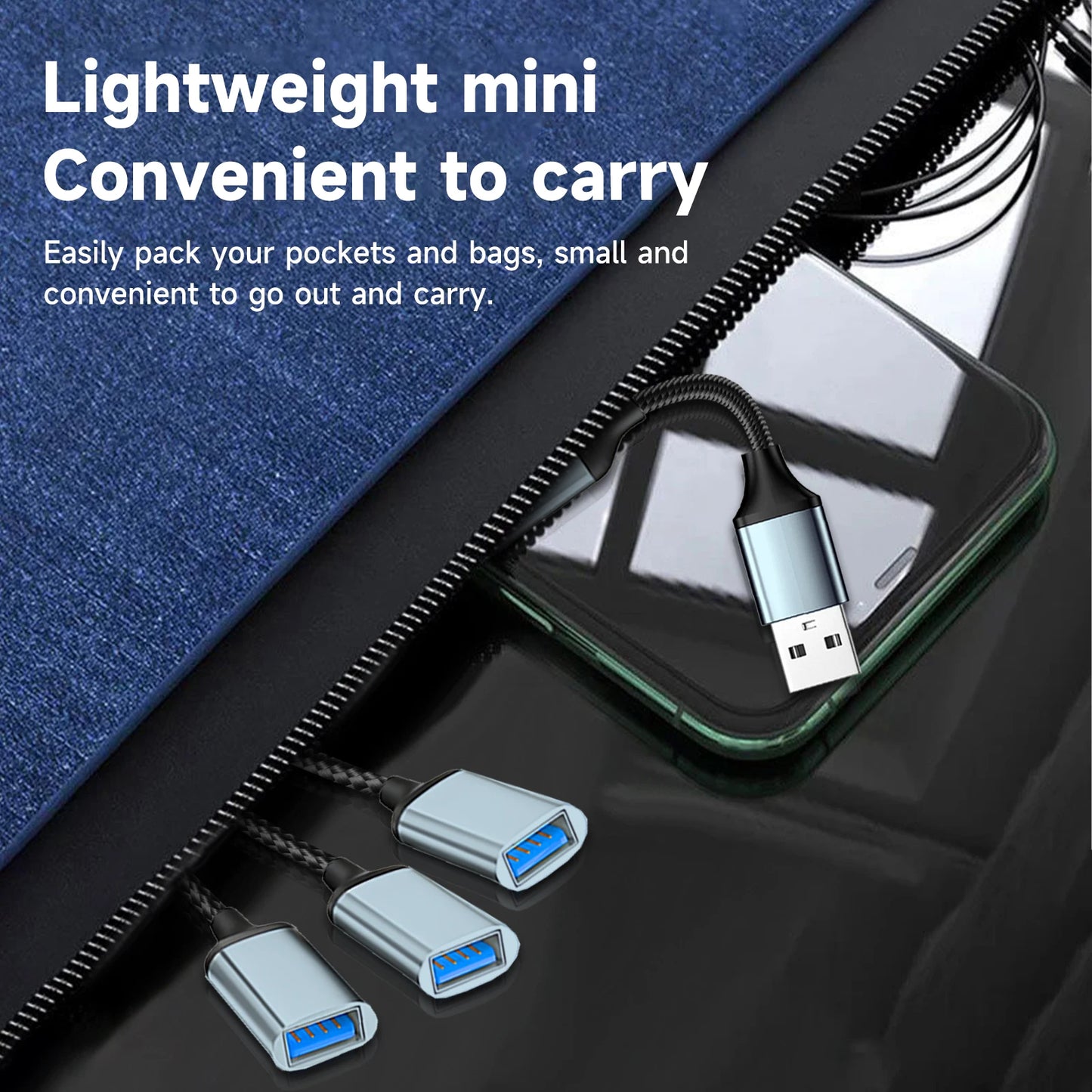 USB Splitter Cable 1 in 3 Out,Usb-A Expansion Hub, Multi USB Port Expansion Converter for Car, PC