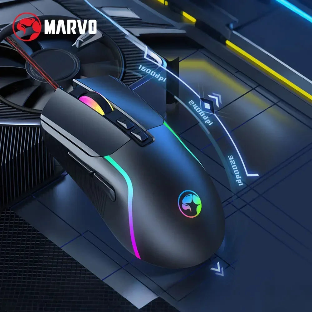 M292 CAPO 20 Wired Right Hand E-Sports Mouse 7 Buttons Mixed Backlit 603FP Chip 8000DPI High Precision Gaming Mouse for PC