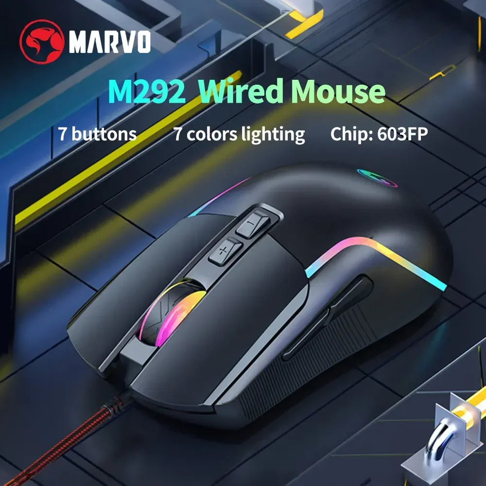 M292 CAPO 20 Wired Right Hand E-Sports Mouse 7 Buttons Mixed Backlit 603FP Chip 8000DPI High Precision Gaming Mouse for PC