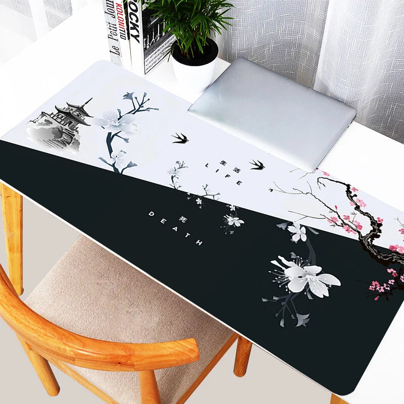 Mouse Pad Gaming Pc Accessories Laptop Computer Japanese Cherry Blossom Pagoda Pc Gamer Keyboard Desk Mat Big Mousepad Gift