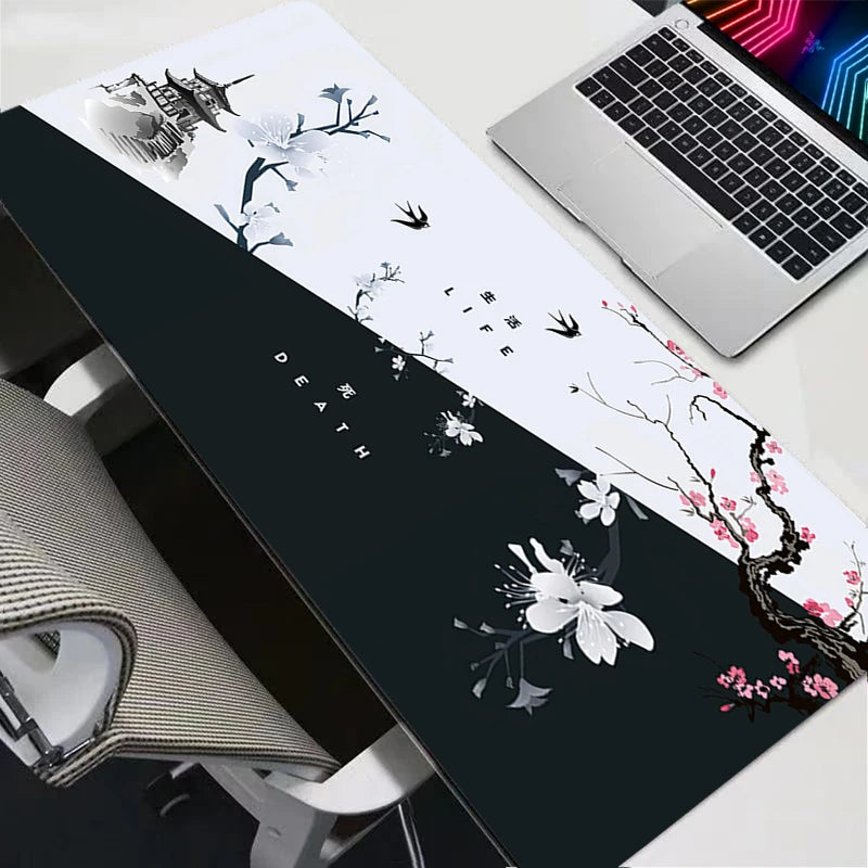 Mouse Pad Gaming Pc Accessories Laptop Computer Japanese Cherry Blossom Pagoda Pc Gamer Keyboard Desk Mat Big Mousepad Gift