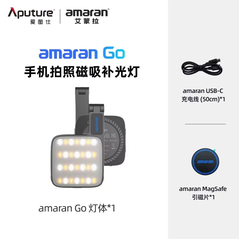 Aputure Amaran Go Ultra-Compact Built-in Mirrored Mini LED Phone Light Magnetic Mount Versatile Flip for Selfies Vlog Custom