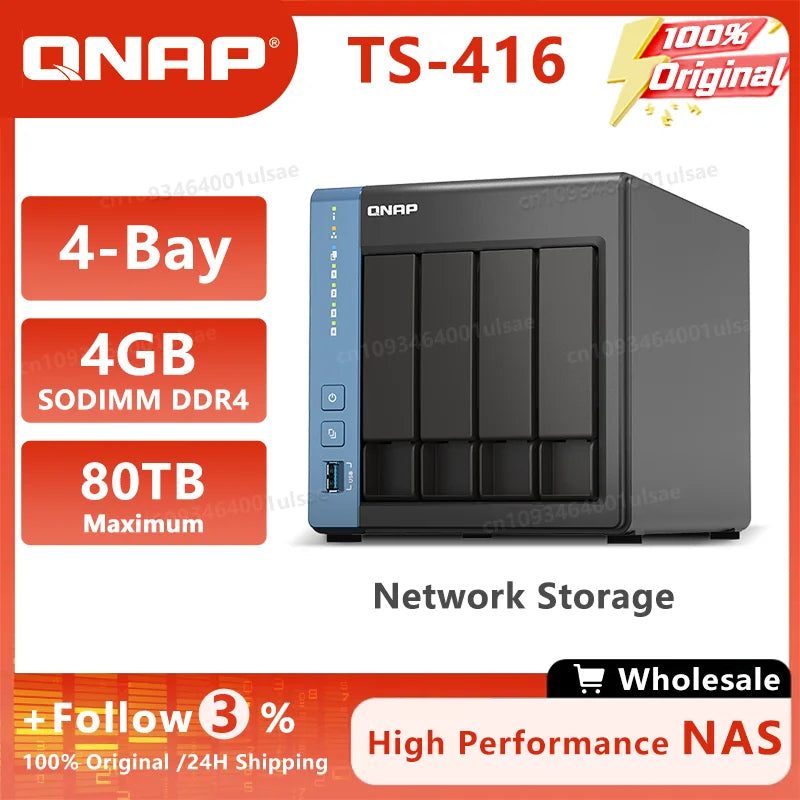 QNAP TS-416 4-bay 4GB NAS Enclosure Network Storage Device Nas Server Cortex A55 quad-core/built-in NPU (Diskless)