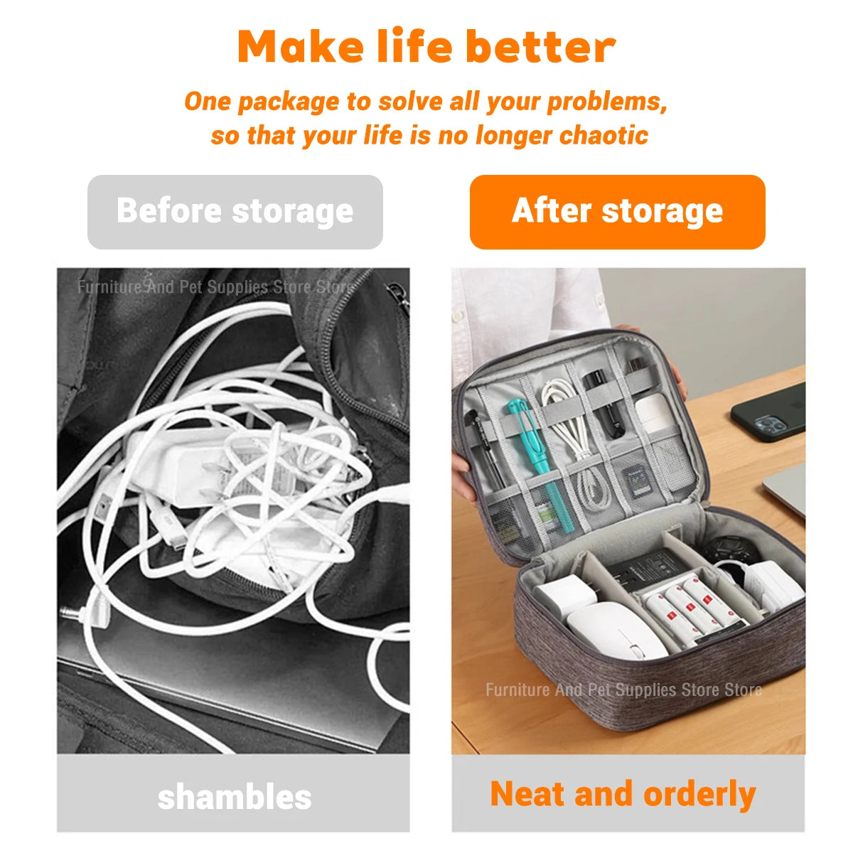 Cable Storage Bag Waterproof Digital Electronic Organizer Portable USB Data Line Charger Plug Storage Bag Travel Cable Organizer