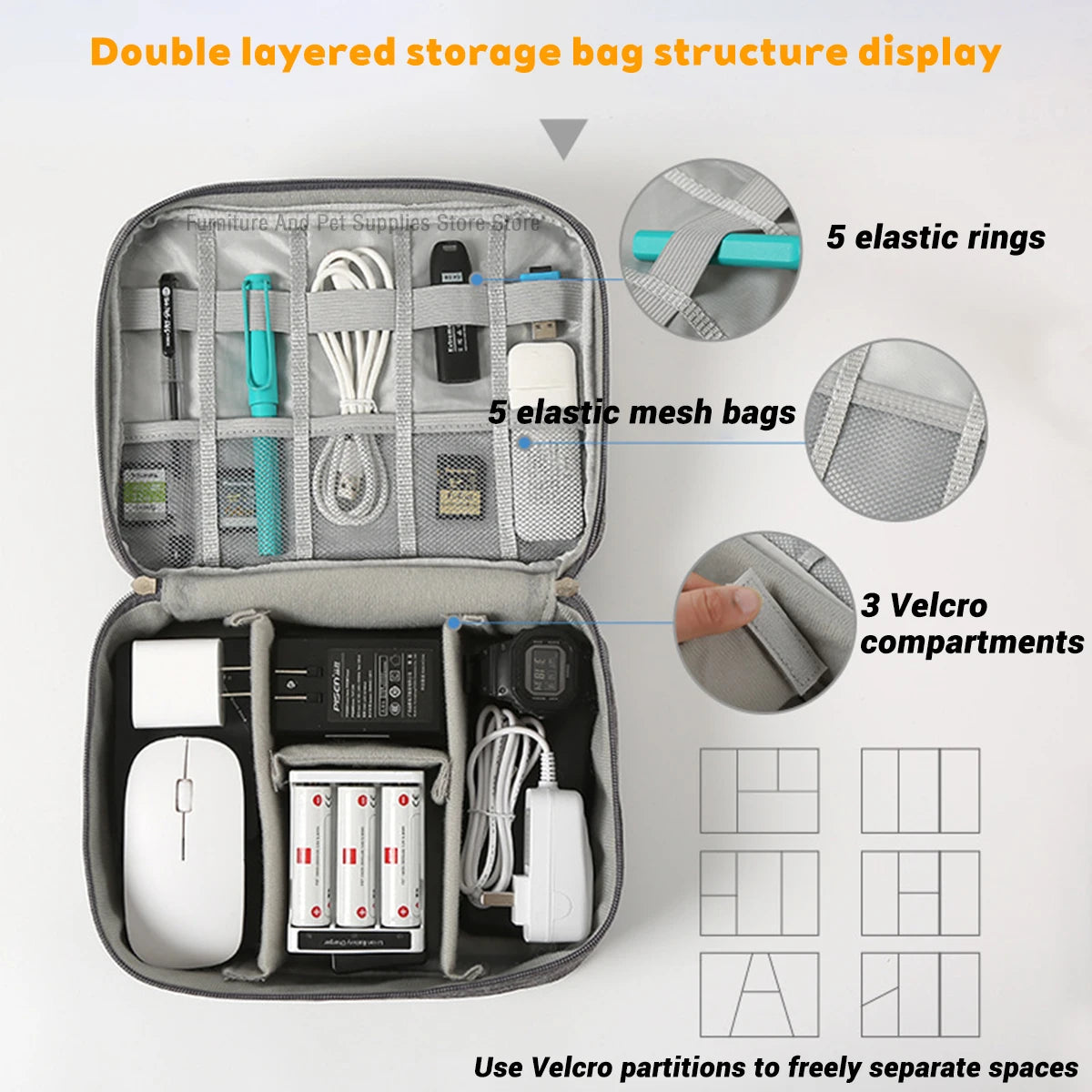 Cable Storage Bag Waterproof Digital Electronic Organizer Portable USB Data Line Charger Plug Storage Bag Travel Cable Organizer
