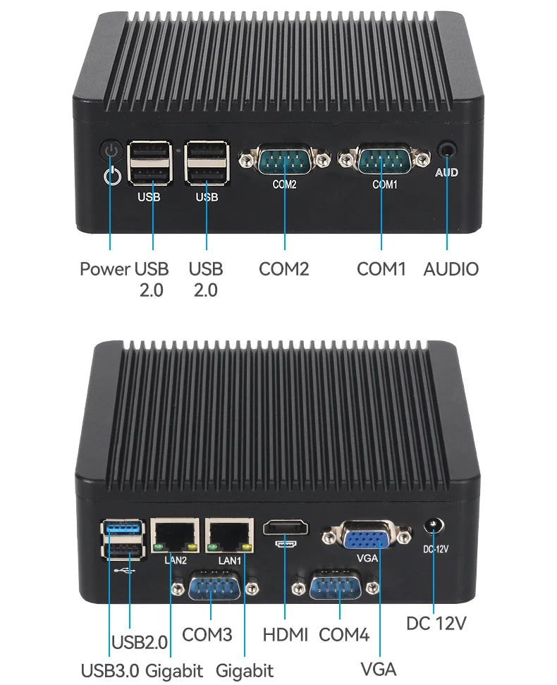 Helorpc Industrial Mini PC N2840/J2900 Support WIN10 LINUX with 2xGigabit LAN 5xUSB2.0 1xUSB3.0 4xDB9 COM 1xHDMI 1xVGA Computer