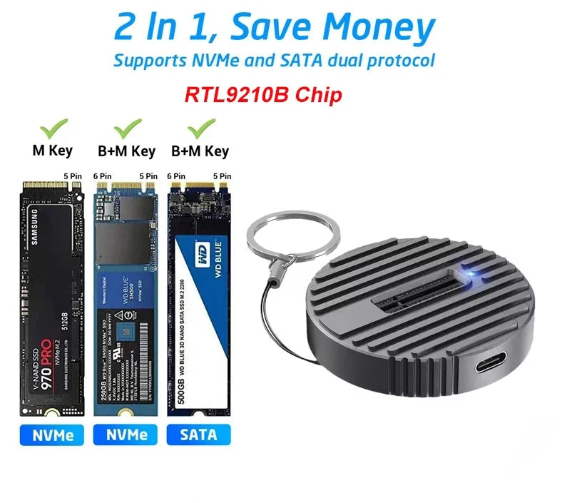 M.2 SSD Docking Station 10Gbps M.2 NVME SATA SSD External Enclosure Type-C Mobile Hard Drive Bases Laptop SSD USB Adapter