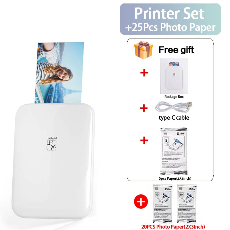 MT53 Portable Color Photo Printer Handheld Pocket Printer 313Dpi 2X3 inch Sticky-backed Photo Paper Printing Machine For Home