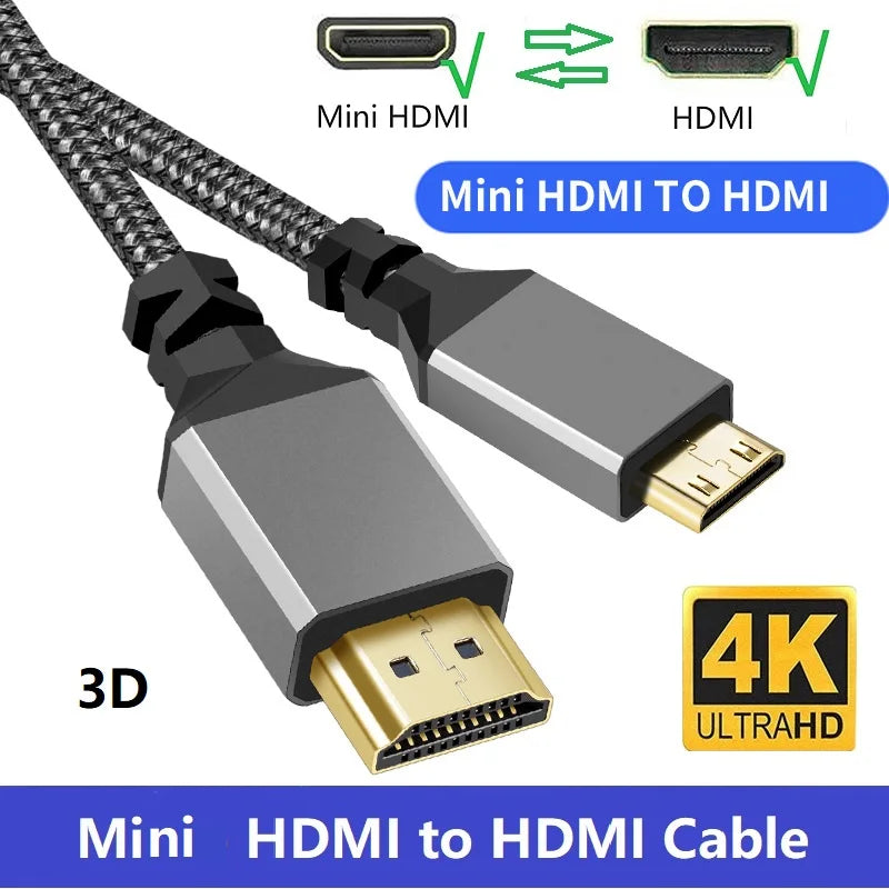 Mini HDMI to HDMI Cable High Speed 3D 4K 60Hz Bi-Directional HDMI to Mini HDMI 2.0 Cord Compatible with Camera Camcorder Pi Zero