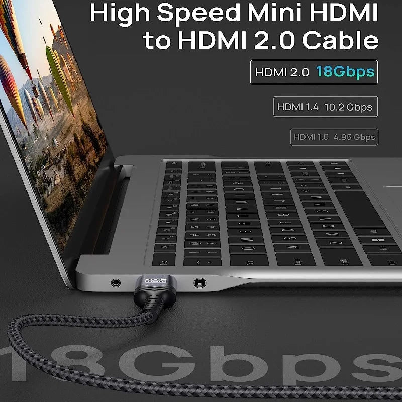 Mini HDMI to HDMI Cable High Speed 3D 4K 60Hz Bi-Directional HDMI to Mini HDMI 2.0 Cord Compatible with Camera Camcorder Pi Zero