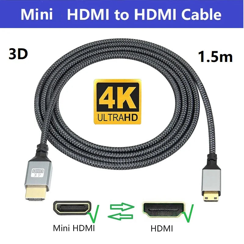 Mini HDMI to HDMI Cable High Speed 3D 4K 60Hz Bi-Directional HDMI to Mini HDMI 2.0 Cord Compatible with Camera Camcorder Pi Zero