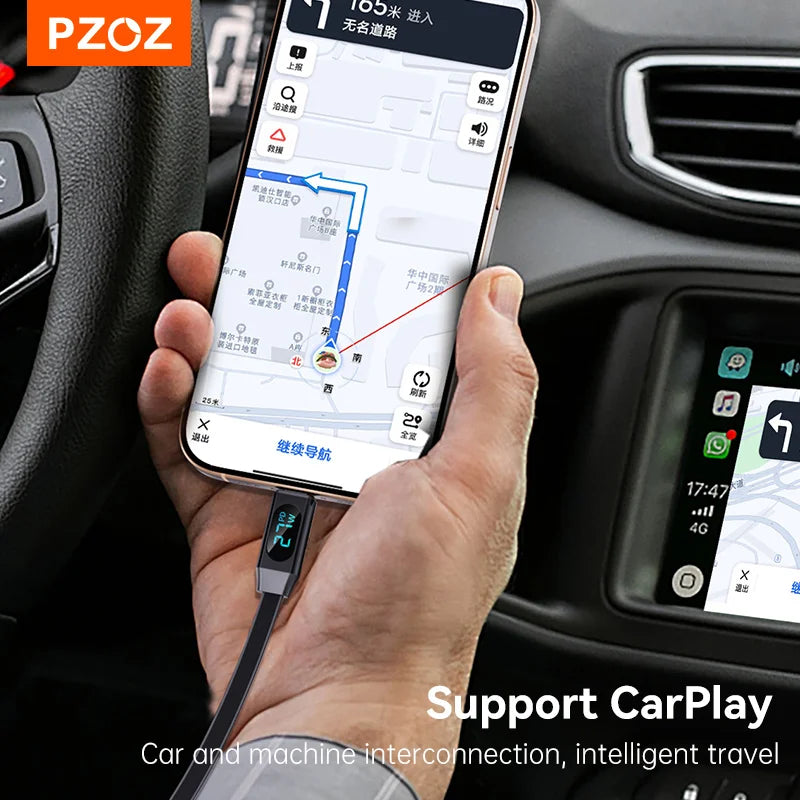 PZOZ 100W C to C Retractable Cable USB to Type C Lightning Digital Display PD Fast Charging Cable Data Wire For iPhone 16 15 14