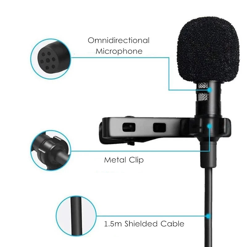 Portable Mini Lavalier Microphone Condenser Clip-on Lapel Mic Wired 3.5mm USB Microfon For Mobile Phone Laptops PC DSLR Camera