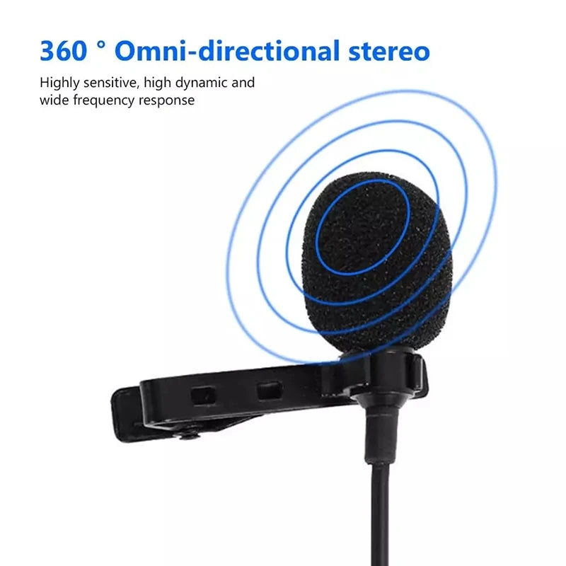 Portable Mini Lavalier Microphone Condenser Clip-on Lapel Mic Wired 3.5mm USB Microfon For Mobile Phone Laptops PC DSLR Camera