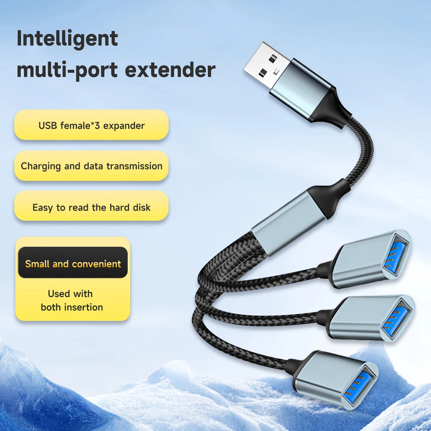 USB Splitter Cable 1 in 3 Out,Usb-A Expansion Hub, Multi USB Port Expansion Converter for Car, PC
