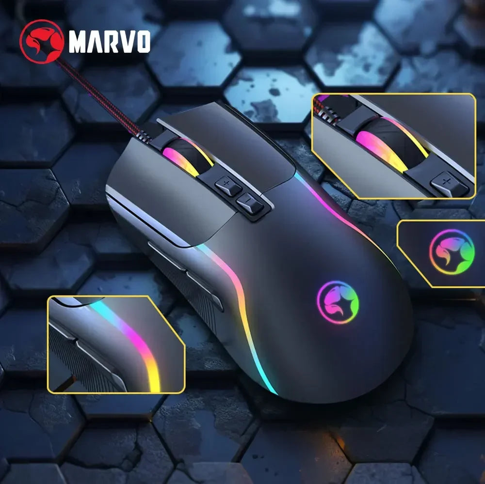 M292 CAPO 20 Wired Right Hand E-Sports Mouse 7 Buttons Mixed Backlit 603FP Chip 8000DPI High Precision Gaming Mouse for PC