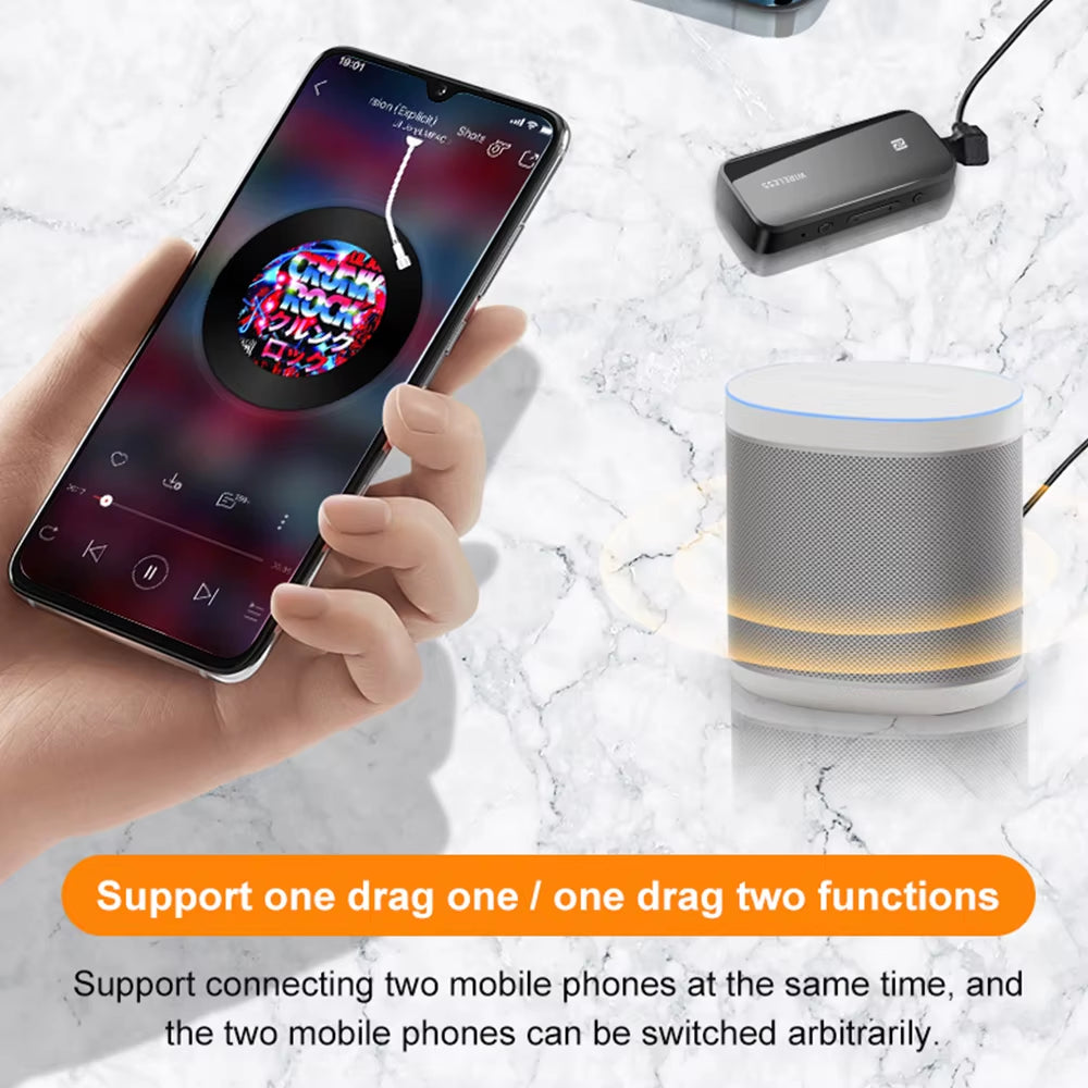 NFC Bluetooth 5.1 Transmitter Receiver Lavalier Style One Click Photo 3.5Mm 2.5Mm AUX/TF Card Stereo Wireless Audio Adapter