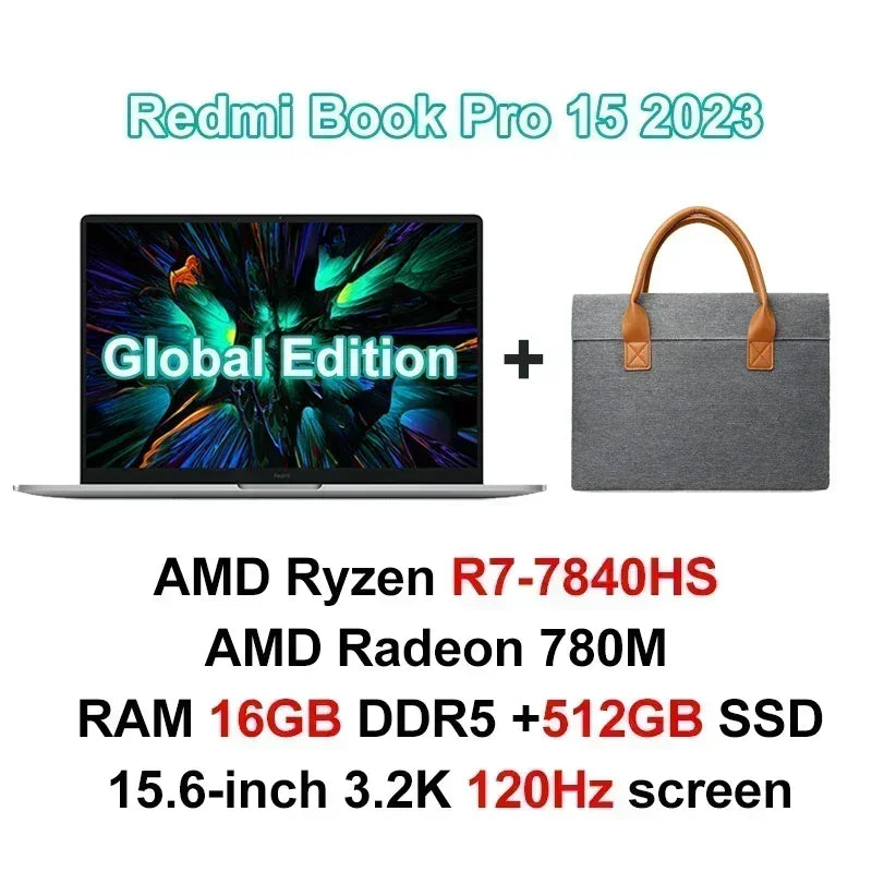 Xiaomi Redmi Book Pro 15 Laptop Ryzen R5-7640HS/R7-7840HS AMD 780M/760M 16G RAM 512G/1T 15.6Inch 3.2K 120Hz New Mi Notebook
