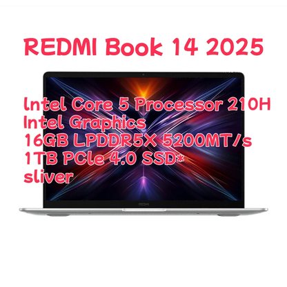 Xiaomi Redmi Book 14 2025 Laptop Intel Core 5 220H/210H Processor 16G/32G DDR5+512G/1T SSD 14inch Notebook Office Ultrabook PC