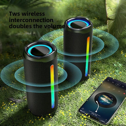 2025 Cylinder Bluetooth Speaker - 30W Super Bass IPX5 Waterproof Outdoor RGB Party Sound