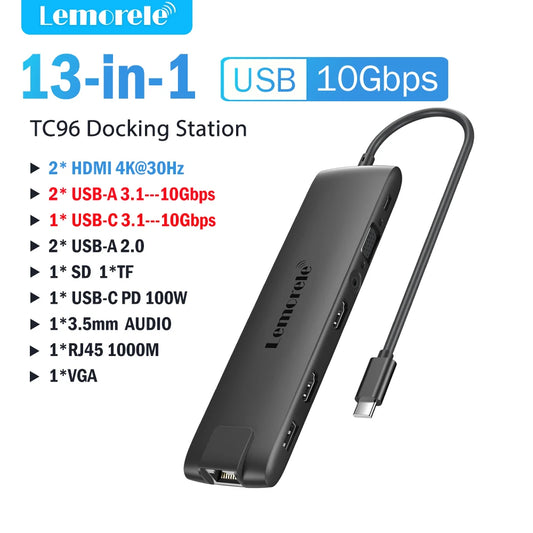 4K USB Hub USB C to Dual HDMI VGA Gigabit Docking Station USB 3.0 VGA Adapter SD Card Readers for Windows Macbook Air