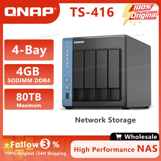 QNAP TS-416 4-bay 4GB NAS Enclosure Network Storage Device Nas Server Cortex A55 quad-core/built-in NPU (Diskless)