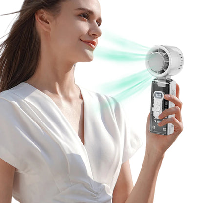 High Speed Turbo Fan with LED Light 100 Speeds Foldable Personal Cooling Fan Rechargeable Folding Travel Fan for Outdoor Travel