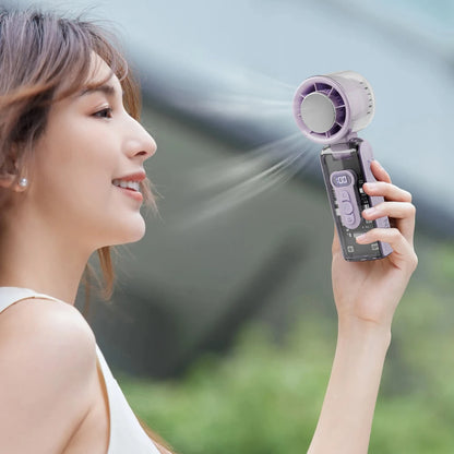 High Speed Turbo Fan with LED Light 100 Speeds Foldable Personal Cooling Fan Rechargeable Folding Travel Fan for Outdoor Travel