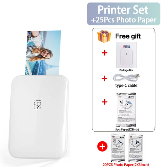 MT53 Portable Color Photo Printer Handheld Pocket Printer 313Dpi 2X3 inch Sticky-backed Photo Paper Printing Machine For Home