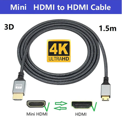 Mini HDMI to HDMI Cable High Speed 3D 4K 60Hz Bi-Directional HDMI to Mini HDMI 2.0 Cord Compatible with Camera Camcorder Pi Zero