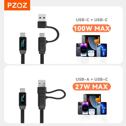 PZOZ 100W C to C Retractable Cable USB to Type C Lightning Digital Display PD Fast Charging Cable Data Wire For iPhone 16 15 14