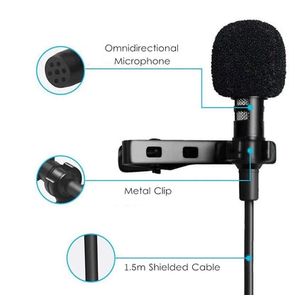 Portable Mini Lavalier Microphone Condenser Clip-on Lapel Mic Wired 3.5mm USB Microfon For Mobile Phone Laptops PC DSLR Camera